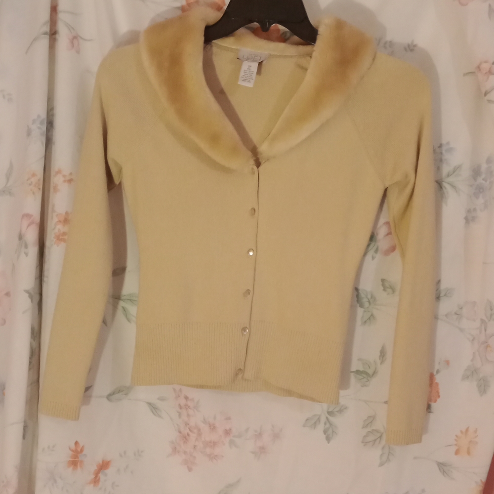 Ann Taylor cardigan sweater faux fur collar women size small petite❤️ - Picture 3 of 6